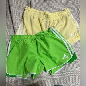 adidas Women's Athletic Shorts in Lime Green and Pale Yellow